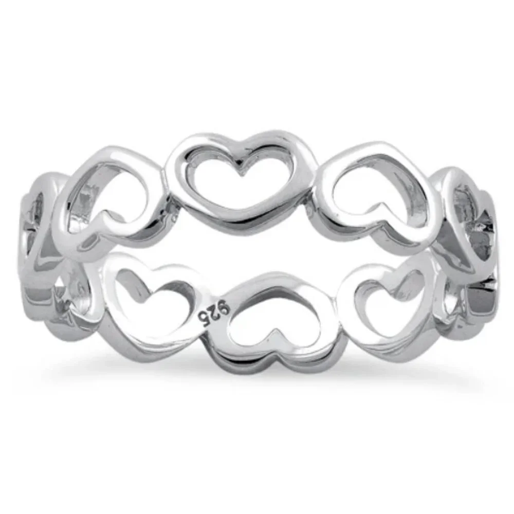 925 STERLING SILVER Hearts Eternity Band Ring Thumb Ring - Picture 12 of 16
